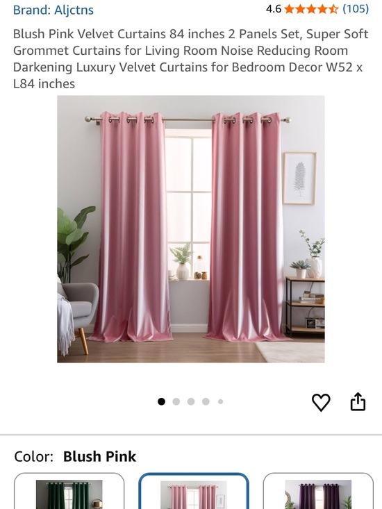 Other - Aljctns Blush Pink Velvet Curtains 84 inches 2 Panels Set